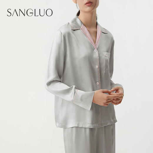 【明星推荐】桑罗23姆米重磅睡衣套装撞色燕尾立领凉感零敏自在柔滑可外穿家居服19姆米 商品图4