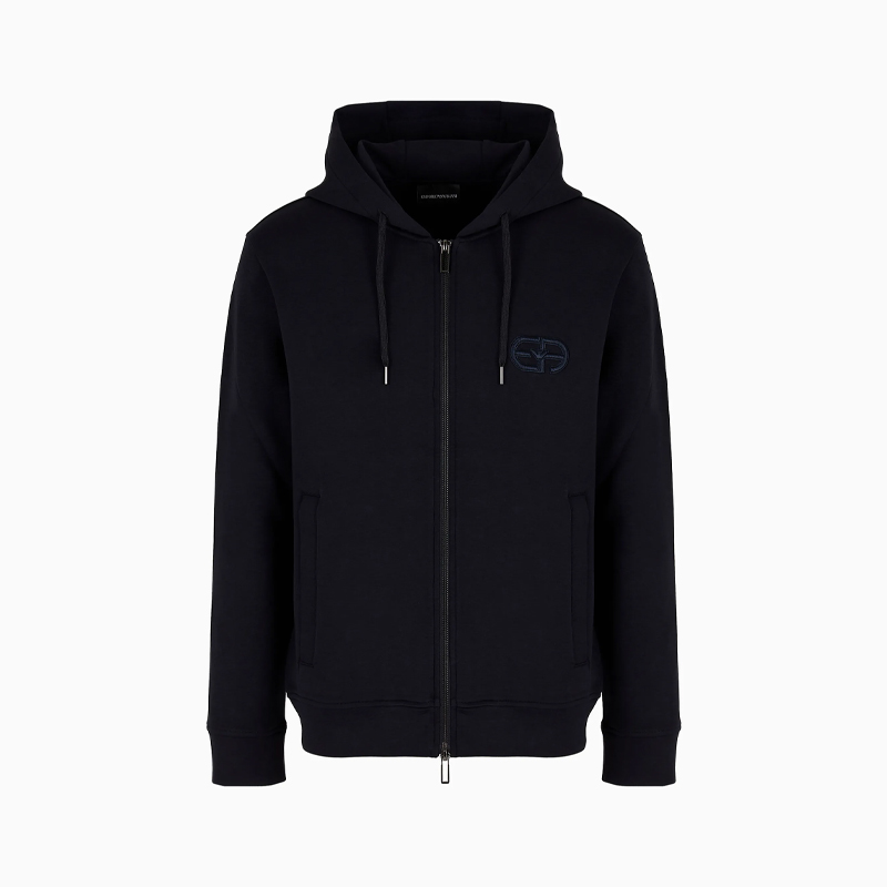 【三】EMPORIO ARMANI 阿玛尼 男士压纹刺绣EA徽标双面平纹针织拉链连帽运动卫衣 深蓝色 8N1ML6 1JHSZ 0920