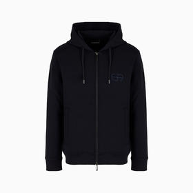 【一】EMPORIO ARMANI 阿玛尼 男士压纹刺绣EA徽标双面平纹针织拉链连帽运动卫衣 深蓝色 8N1ML6 1JHSZ 0920