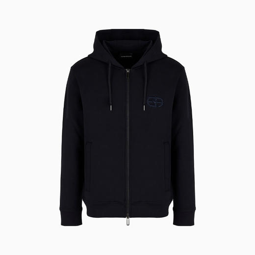 【一】EMPORIO ARMANI 阿玛尼 男士压纹刺绣EA徽标双面平纹针织拉链连帽运动卫衣 深蓝色 8N1ML6 1JHSZ 0920 商品图0