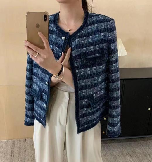 【GZ】无忧购秋冬名媛撞色牛仔拼接粗花呢小香风流苏毛边外套3081-3066（截单后7天发货)25年清仓捡漏 商品图0