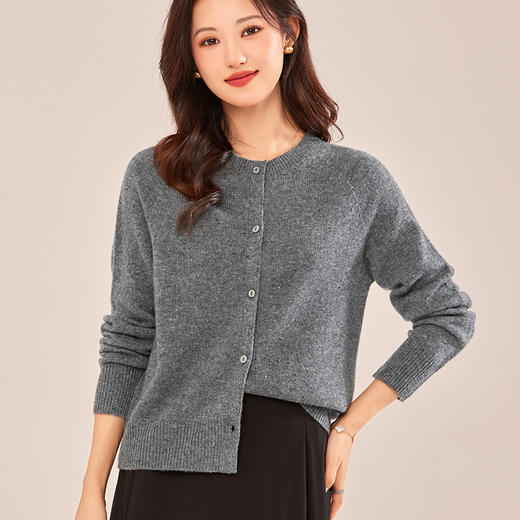 秋冬宽松大码针织开衫，无缝一体点子纱100纯羊毛衫女圆领毛衣外套CC-5831 商品图2