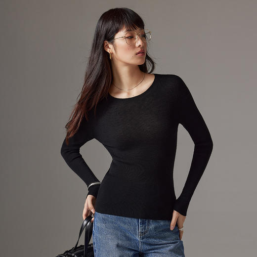 IN AND ON可机洗绵羊毛无缝一体打底衫女2023秋季半高领羊毛衫三种领型 商品图9