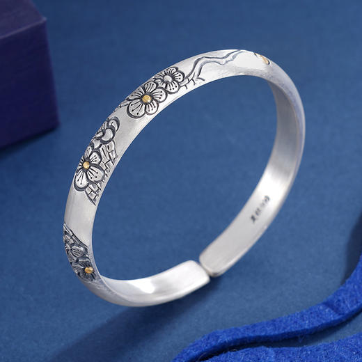 子佩集S999银【疏梅】手镯【YS007】带金色嵌真金2309 商品图4