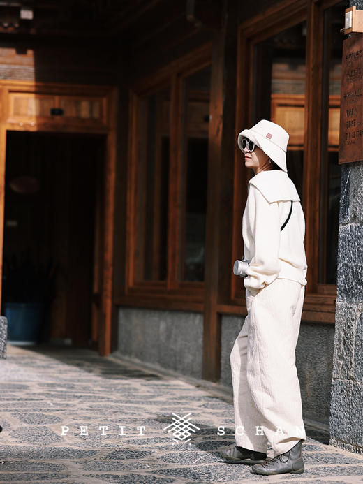 PETIT SCHAN小闪 CLO#367 lotus in snow 雪中莲 松紧腰棉羊毛混纺秋冬厚款萝卜裤 商品图4