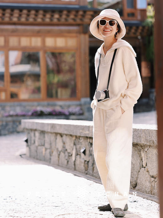 PETIT SCHAN小闪 CLO#367 lotus in snow 雪中莲 松紧腰棉羊毛混纺秋冬厚款萝卜裤 商品图7