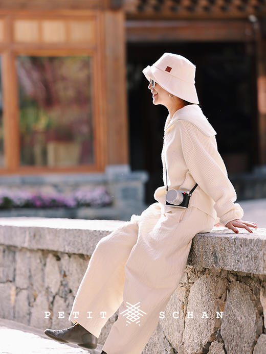 PETIT SCHAN小闪 CLO#367 lotus in snow 雪中莲 松紧腰棉羊毛混纺秋冬厚款萝卜裤 商品图1