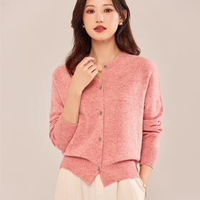 秋冬宽松大码针织开衫，无缝一体点子纱100纯羊毛衫女圆领毛衣外套CC-5831