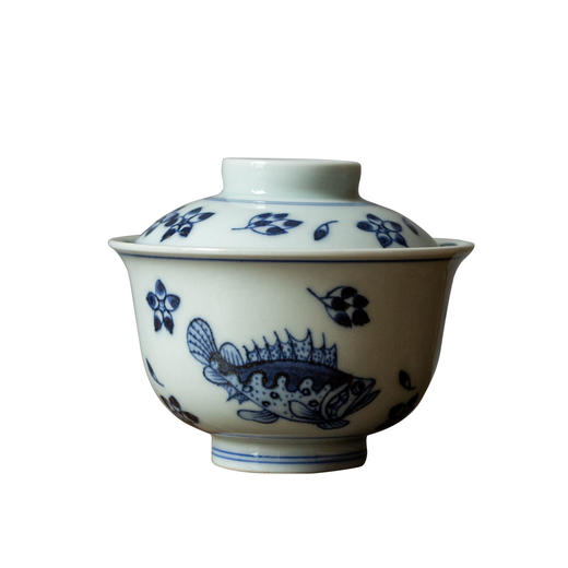 茶香记 云诗慕古 青花 年年有鱼·元宝盖碗 仿明青花 手绘 鱼藻纹 商品图4