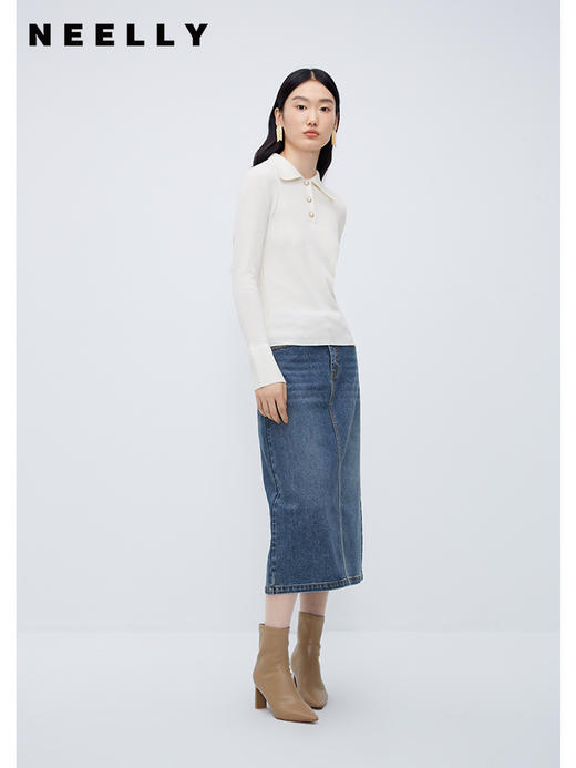 NEELLY纳俪商场同款POLO领毛衣女新款时尚喇叭袖套头针织百搭上衣N23102A01034 商品图2