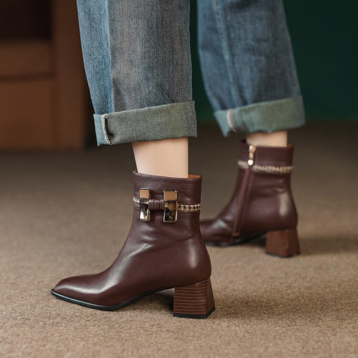 英伦风加绒瘦瘦靴，时尚气质方头小踝靴MCC-C9358 商品图0