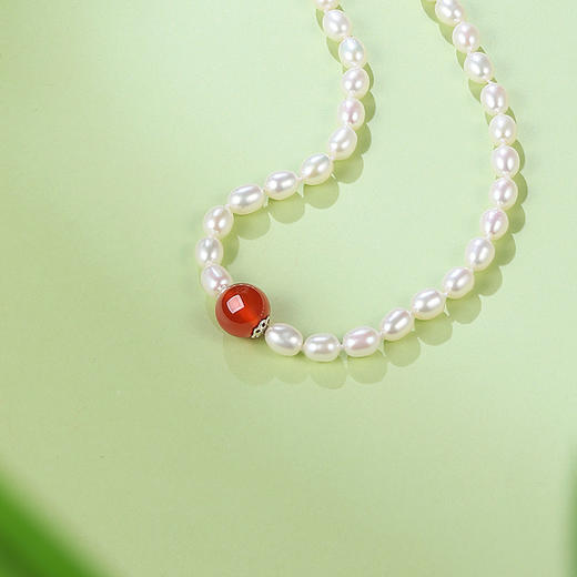 周六福S925银淡水珍珠玛瑙项链 优雅时尚复古颈饰女生礼物官方 商品图2