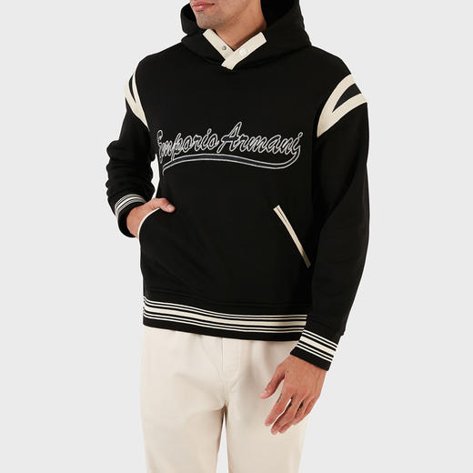 EMPORIO ARMANI 阿玛尼 男士徽标刺绣棉质连帽卫衣 黑色 6R1MG1 1JWPZ 0999 商品图1