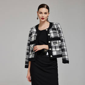 NG113斯尔丽2023秋季新款气质名媛范外套女秋撞色小香风格子外套