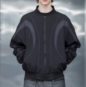 R-49PERCENT 492023AW/060Q 撞色拼接反光条运动圆领拉链夹克