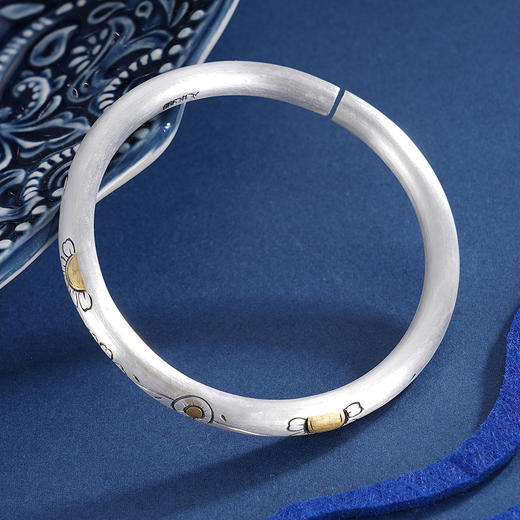 子佩集S999银【阳甘】圆棍手镯【YS006】带金色2309 商品图4