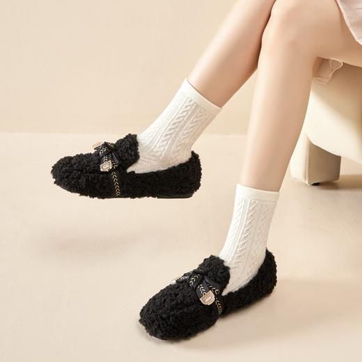 毛毛鞋女秋冬外穿豆豆鞋2023新款一脚蹬厚底棉鞋绒暖麦穗系带棉鞋 商品图8