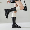 西遇拼色长筒靴女新款秋冬法式高筒骑士靴小个子圆头厚底长靴22034213 商品缩略图2