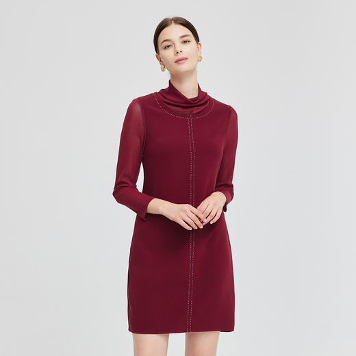NG856斯尔丽2023新款假两件式马甲配半高领好穿减龄连衣裙 商品图0