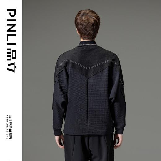 PINLI品立秋季新品半高领宽松卫衣男士拼接高街潮流休闲上衣B233109116 商品图4