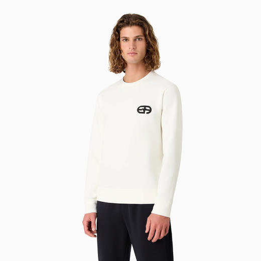 EMPORIO ARMANI 阿玛尼 男士EA徽标压花刺绣双面平纹针织运动卫衣 白色 8N1ML7 1JHSZ 0101 商品图1