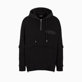 EMPORIO ARMANI 阿玛尼 男士棉质宽松版型可脱卸袖连帽运动卫衣 黑色 6R1MBV 1JWPZ 0999