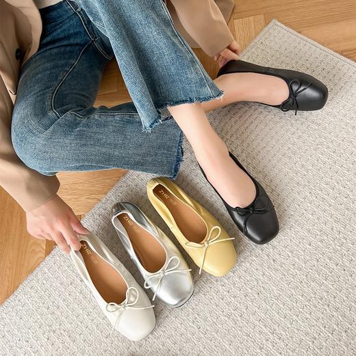 ZHR百搭蝴蝶结单鞋女2023新款平底芭蕾鞋低跟一脚蹬豆豆鞋小香风 商品图12