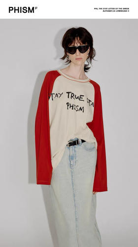 撞色字母长袖T恤