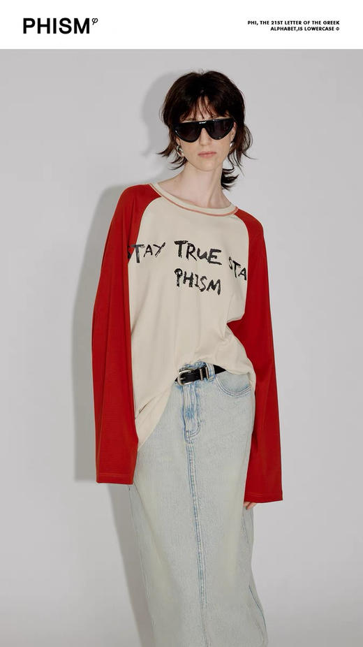 撞色字母长袖T恤 商品图0