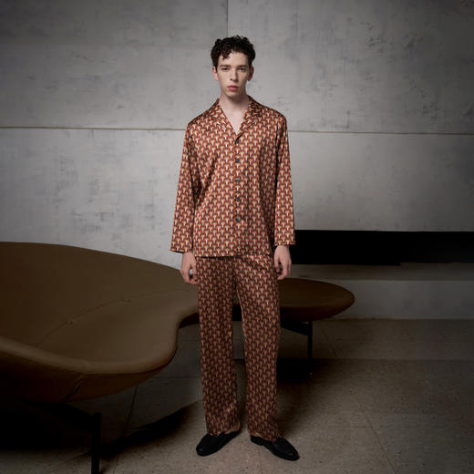 Solo seta22姆米丝绸家居服长袖男真丝睡衣套装轻奢印花秋冬 商品图1