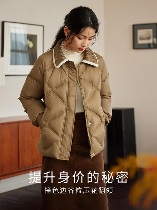 【专属特价】熙世界轻薄白鸭绒羽绒服女2025冬季新款时尚保暖菱形格翻领短外套 商品图1