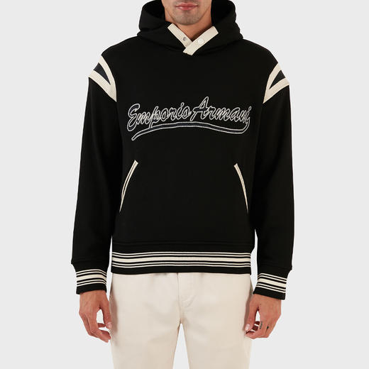 EMPORIO ARMANI 阿玛尼 男士徽标刺绣棉质连帽卫衣 黑色 6R1MG1 1JWPZ 0999 商品图0