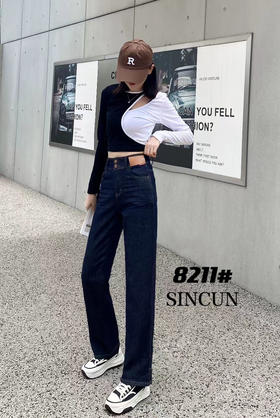 女牛仔烟管裤8211