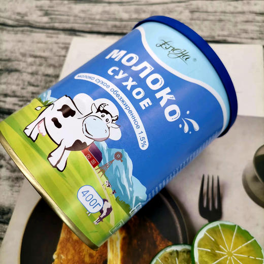 【中欧班列精选】俄罗斯叶莲娜小白牛脱脂桶装奶粉 400g/桶 商品图2