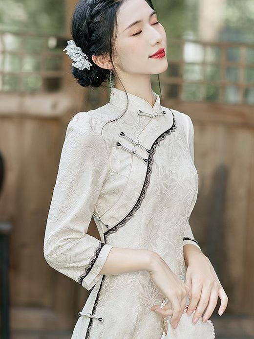 蕾丝花边锦纶提花旗袍，文艺复古中国风宴会礼服走秀旗袍BS-2844 商品图4