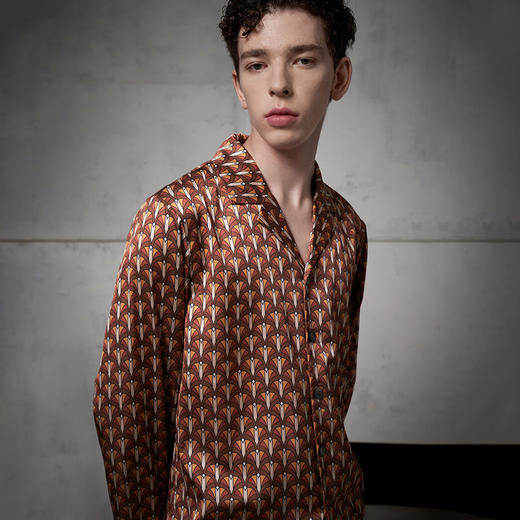 Solo seta22姆米丝绸家居服长袖男真丝睡衣套装轻奢印花秋冬 商品图3