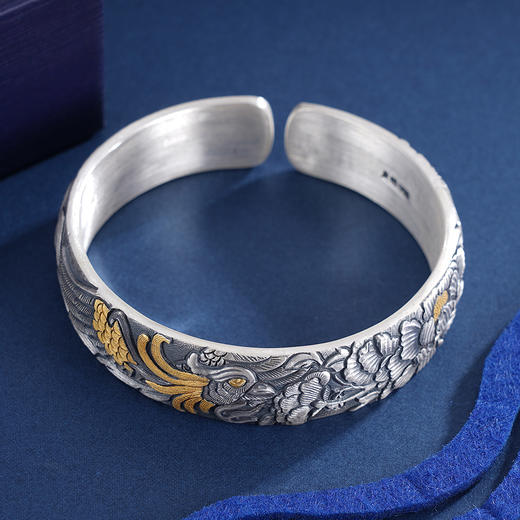 子佩集S999银【凤穿牡丹】手镯【YS009】带金色嵌真金2309 商品图4
