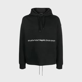 EMPORIO ARMANI 阿玛尼 男士棉质字母徽标印花连帽卫衣 黑色 6R1MCM 1JHSZ 0999
