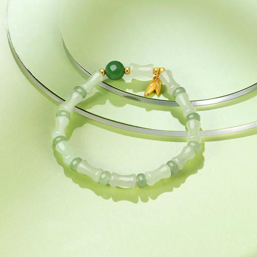 周六福黄金和田玉手链女款和田玉石金竹玉叶手串送女友礼物 商品图3