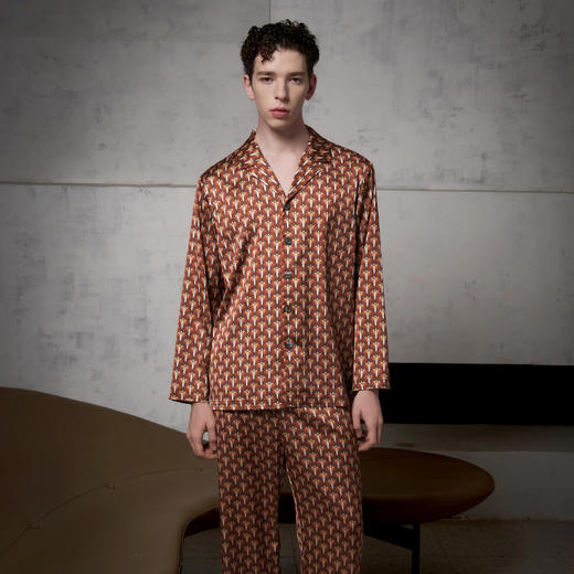 Solo seta22姆米丝绸家居服长袖男真丝睡衣套装轻奢印花秋冬 商品图4