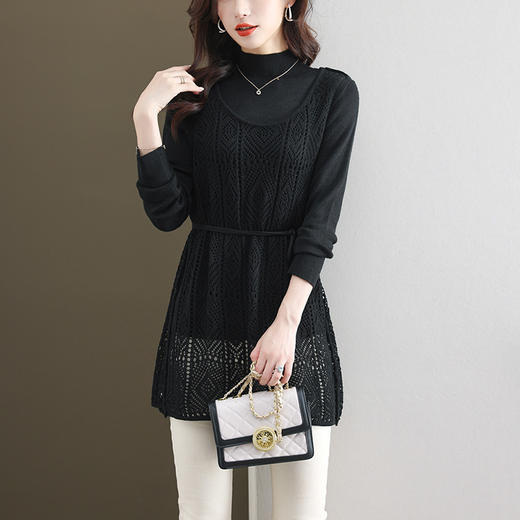 时尚洋气，女中长款外穿半高领内搭打底衫秋冬毛衣针织背心两件套CC-28-6690 商品图2