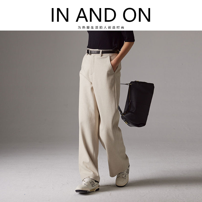 INANDON 极简ROW风 加厚鱼骨呢宽松宽腿长裤 53727