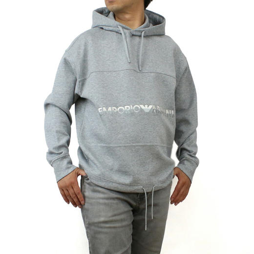 EMPORIO ARMANI 阿玛尼 男士棉质字母徽标印花连帽卫衣 浅灰色 6R1MCM 1JHSZ 0630 商品图1