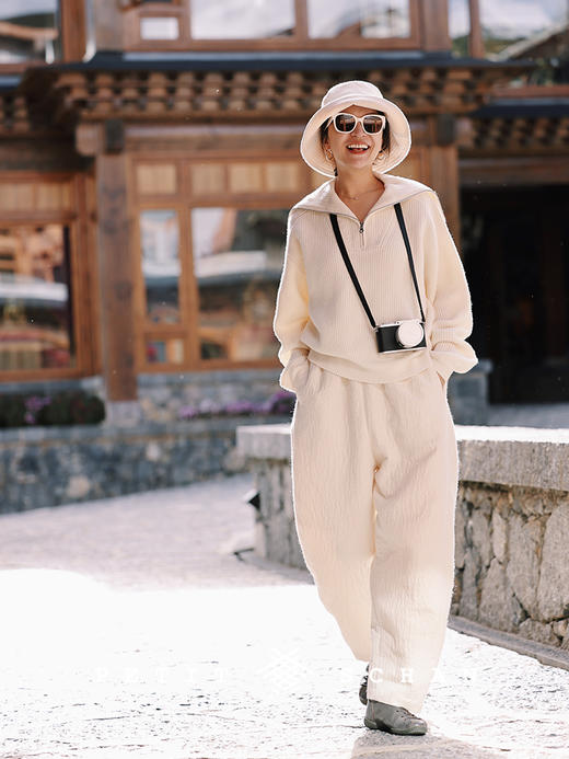 PETIT SCHAN小闪 CLO#367 lotus in snow 雪中莲 松紧腰棉羊毛混纺秋冬厚款萝卜裤 商品图9