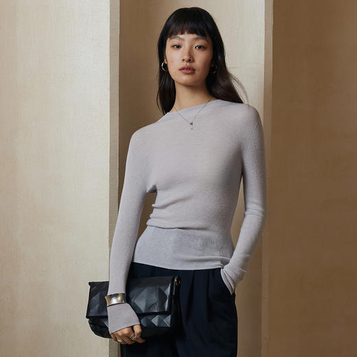 IN AND ON可机洗绵羊毛无缝一体打底衫女2023秋季半高领羊毛衫三种领型 商品图5