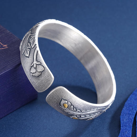 子佩集S999银【凤穿牡丹】手镯【YS009】带金色嵌真金2309 商品图3