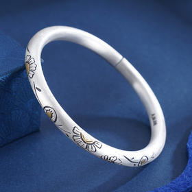子佩集S999银【阳甘】圆棍手镯【YS006】带金色2309