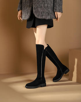 西村名物2023秋季新品圆头粗跟小腿靴法式长靴女X23DI4539101B