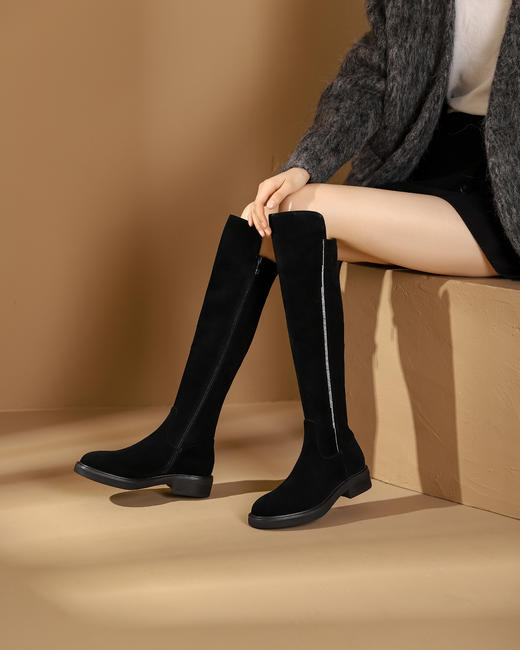 西村名物2023秋季新品圆头粗跟小腿靴法式长靴女X23DI4539101B 商品图8
