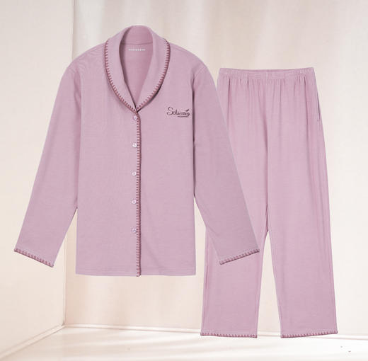 【莱赛尔腈纶混纺】SCHIESSER等舒雅保暖女士家居服套装，柔软保暖，手感有点一定厚度，松软顺滑青果领设计撞色包边装饰31/21762H 商品图8